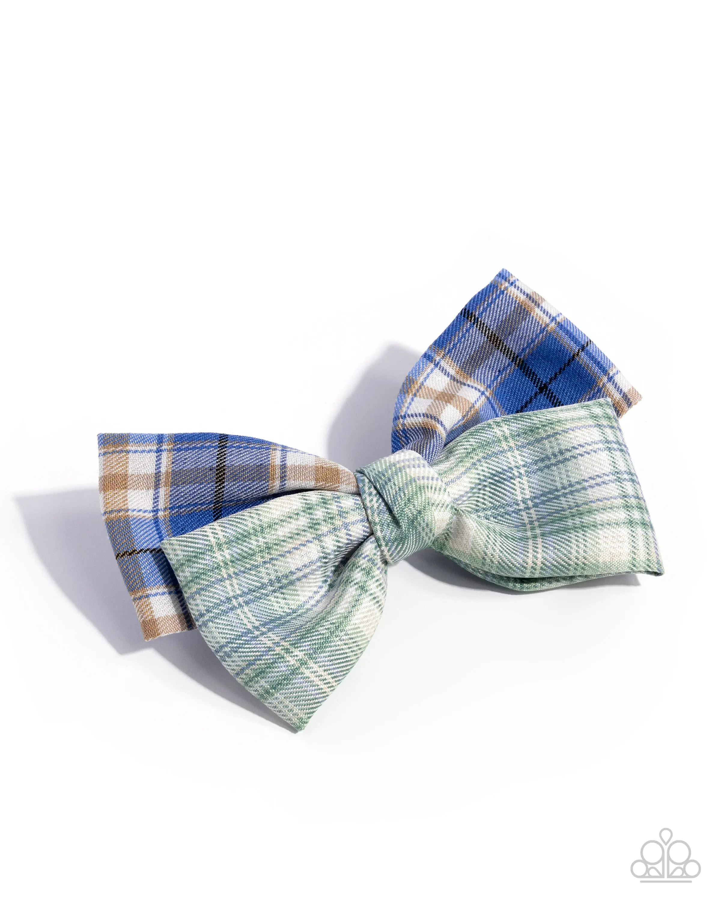 Let It BOW - Green and Blue Plaid Bow Hair Clip - Paparazzi