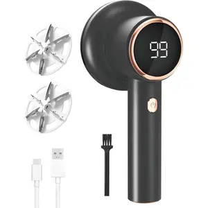 Fabric Shaver Lint Remover for Clothes with 2 Speeds, Digital Display, 6 Leaf , USB Rechargeable Sweater Defuzzer to Remove Pilling Fuzz Ball for Furniture, Couch, Coat. (Black)