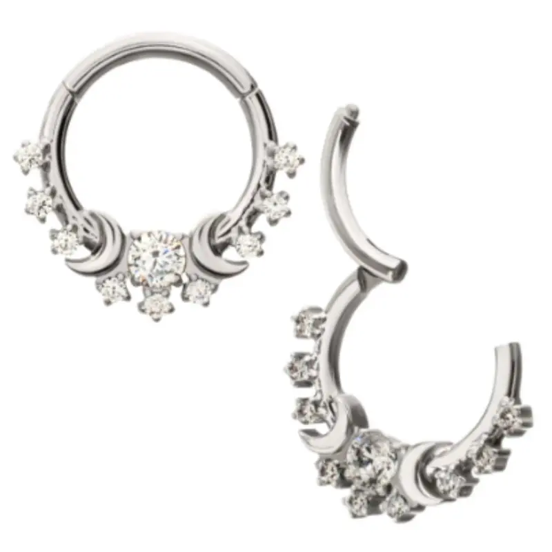Invictus Triple Moon Phase Clear CZ Center 16G Titanium Hinged Hoop