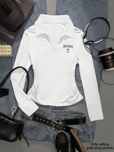 Women's Y2K Gothic Polo Neck Long Sleeve Slim Fit Top, Fall & Winter Casual Fashion, Perfect for Daily Wear and Parties