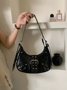 Stylish Women's Motorcycle Style Underarm Bag, New Rivet Crescent Crossbody Shoulder Bag, Versatile Commuter Handbag for Girls, Casual Shoulder Bag, Crossbody Purse