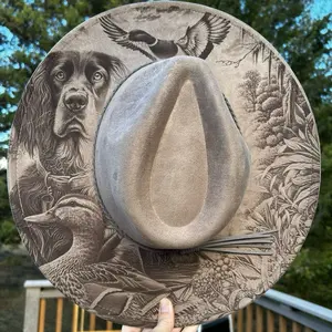 Boykin Spaniel Duck Hunting Engraved Fedora Hat with Detailed Engraving and Classic Design for Outdoor Use