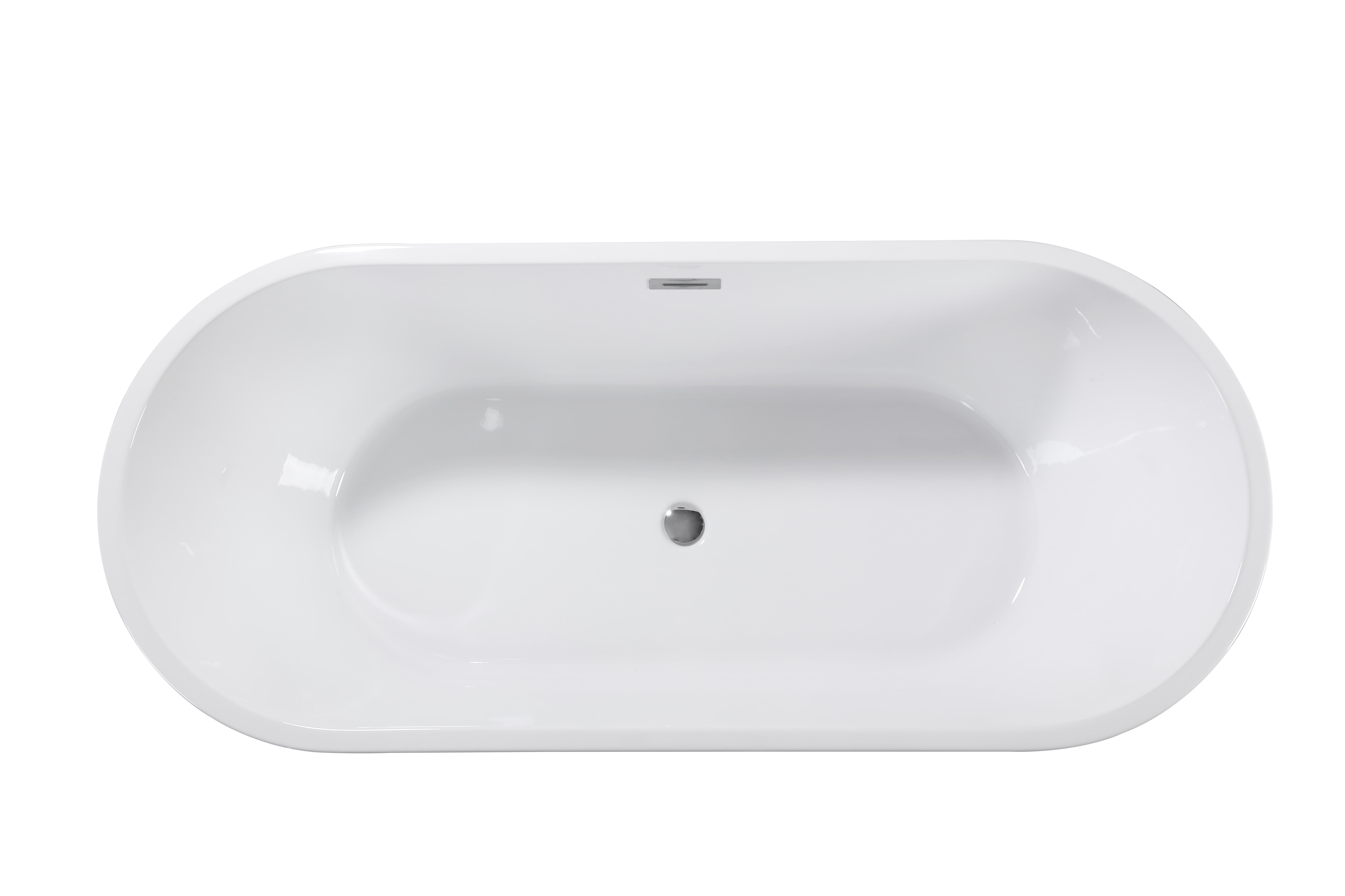 SAVEYOUR 59" Acrylic Freestanding Bathtub, Stand Alone Soaking Tub, Glossy White Acrylic, Toe-tap Chrome Drain, cUPC Certified