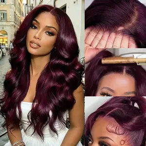 Black Cherry Body Wave Lace Front Wigs Human Hair 13x6 HD Lace Frontal Human Hair Wigs Pre plucked Pre bleached Small Knots With Baby Hair  For Women