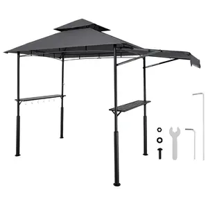 VEVOR Grill Gazebo, 8 x 5 ft Double-Tiered Top, BBQ Gazebo with Extra Awning, Powder-Coated Steel Patio Grill Shelter with 2 Side Shelves, Bottle Opener & Hooks, Outdoor Grilling Canopy for Garden