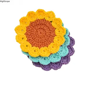Hand Crocheted Sunflower Coaster, Heat Resistant Trivet Tea Cup Mat