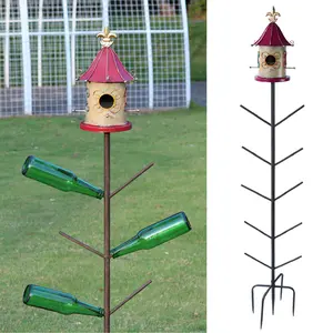 Metal Bird House and Wine Bottle Tree, 2 in 1, Bird Houses with Bottles Tree for Outside,As Garden Yard Decoration for Exterior Party Landscape Decoration