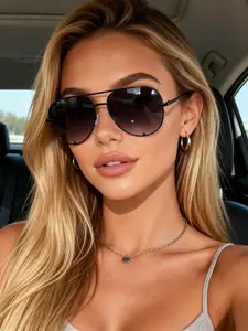 Retro Pilot Frame Women's Sunglasses, Perfect for Beach Vacations and Music Festivals, Fashionable UV Protection Eyewear