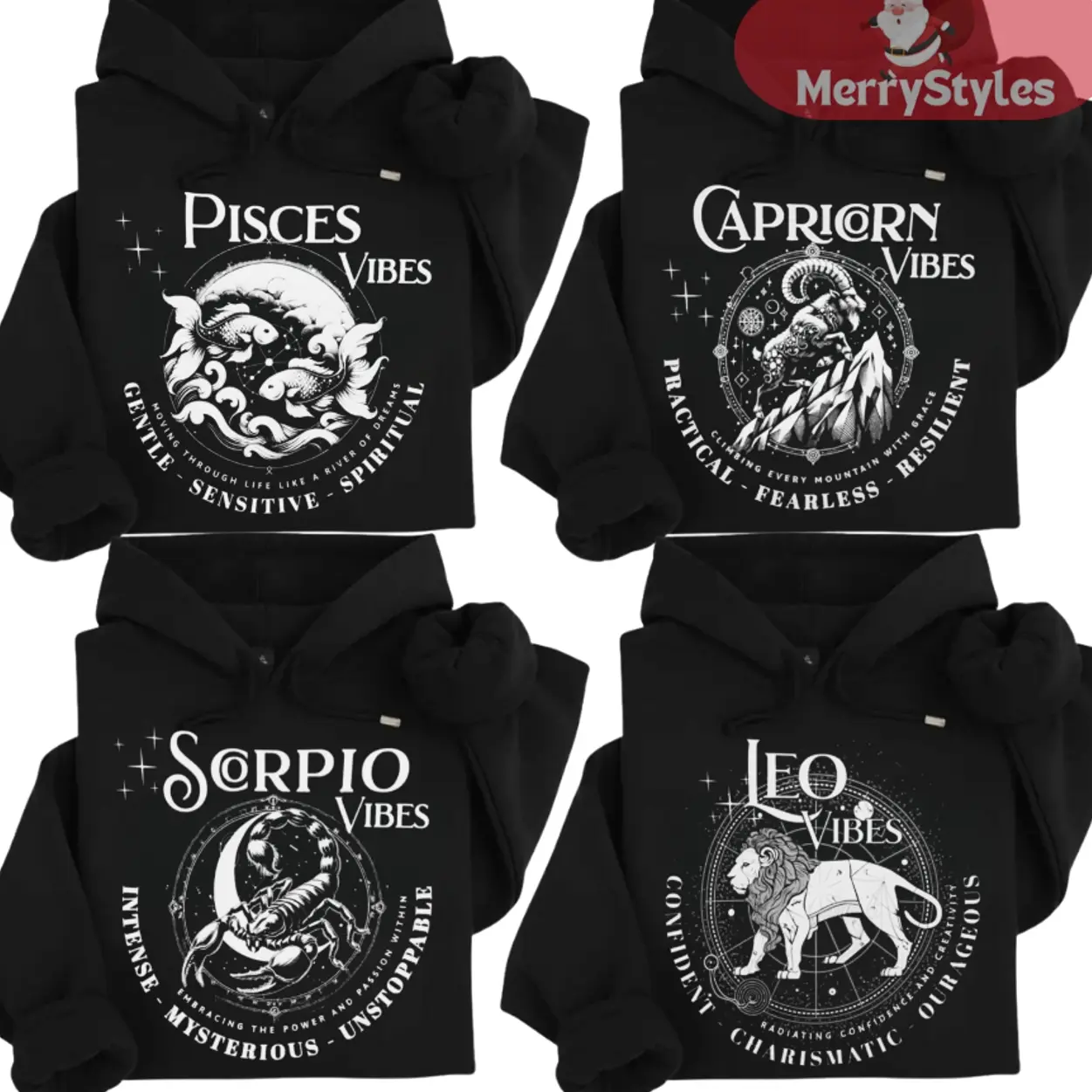 Unisex 12 Zodiac Black Hoodie - Menswear Tops with Mascot Graphic Design, Trendy Pullover, Halloween/Christmas Gift for Zodiac Lovers, Versatile T-Shirt Alternative