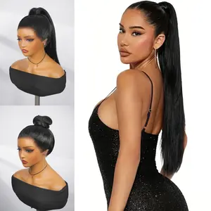 [360 Lace]AliPearl Wigs Slicked Back Straight Ponytail 360 Lace Frontal Wig Pre Styled With Drawstring Glueless Ready to Go Wig Pre Cut Pre Plucked Human Hair