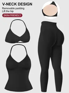 Women's Sports Set, Adjustable Removable Padding Bra Top, Butt Lifting Tight Pants, Yoga Running Gym, Three-Piece Workout Wear