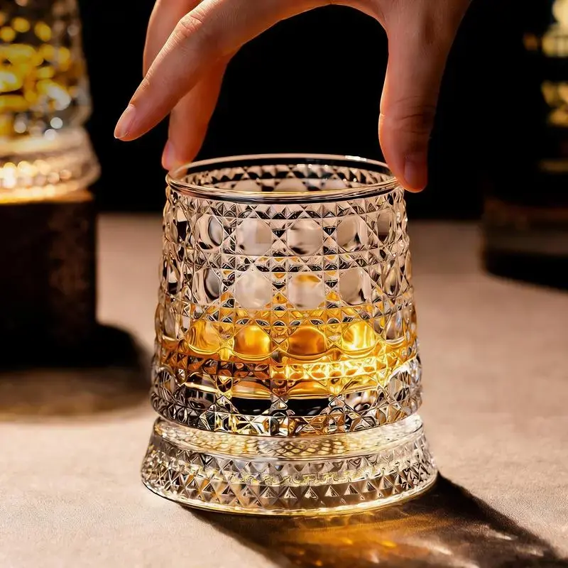Luxury 360° Spinning Crystal Glass - Gemstone pattern-Whiskey & Wine Glass,Elegant European Barware Gift, RotatingGlass Cup Spinning Glass Cup