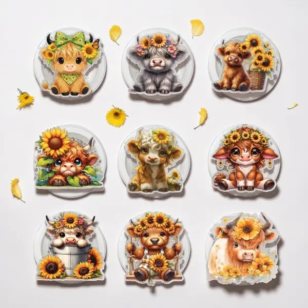 Sunflower Highland Cow MagSafe Phone Grip, Cute Farm Animal Phone Holder Stand, Summer Coquette Kindle Grip, Country Gift