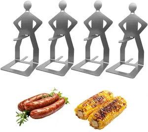 4PCS Funny Hot Dog Holder, Funny Standing Man Hot Dog Grill Rack, Portable Hot Dog Roaster, BBQ Grill Accessories, Funny Birthday Gifts for Men Kitchenware Home Aluminum Iron