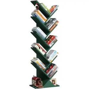 10 Tier Tree Book Shelf, Floor Standing Wood Bookshelf for Narrow Space, Storage Organizer Bookshelves for Books/CDs/Magazine, Bookcase with Shelves for Home Office, Living Room