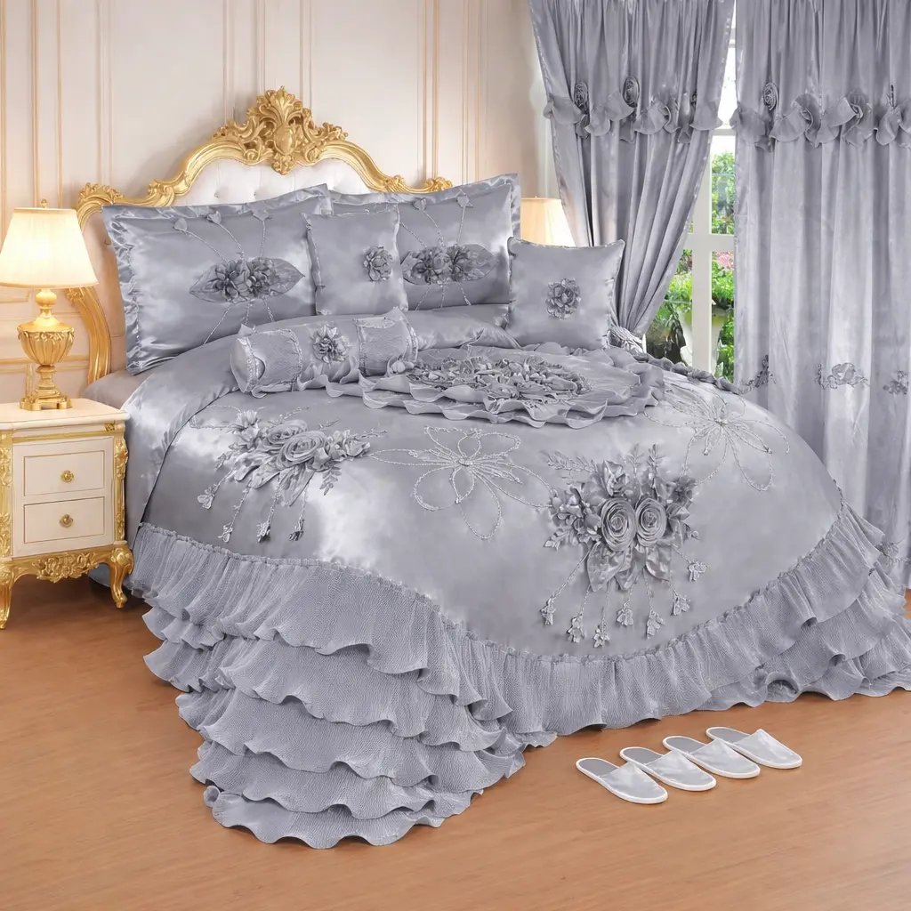 Luxury silver royal bedding set