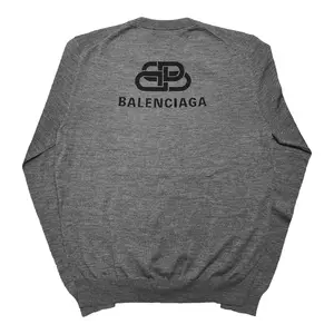 Balenciaga Menswear Long Sleeve Pullover BB Logo Wool Sweater, Casual Tops, Heather Grey Black