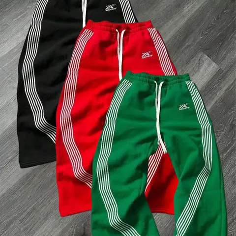 Men's 3-Pack Striped Adjustable Drawstring Straight-Leg Sweatpants - Polyester Soft Knit Plain All-Season Male Clothing, Casual Sporty Street Pants, Gym Fitness Sportswear for Jogging