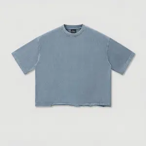 Raw Hem Boxy Tee (Washed Denim)