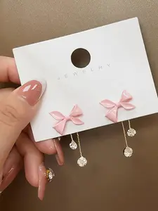 Butterfly Knot Tassel Earrings, Women's Long Style, Rhinestone Sweet Earrings, Alloy Chain Material, All Seasons Ear Accessory