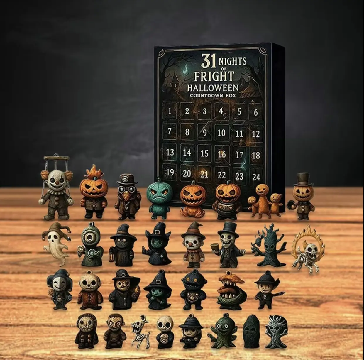 Halloween Advent Calendar 2026, 31 Nights of Fright Halloween Countdown Box with 31 Mini Spooky   Figurines,31 Days Surprise Blind Box for Home Desk Decor, Halloween Party Favors, Holiday Gift