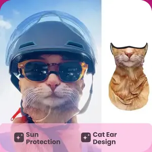 Cycling sun protection outdoor mask, cat ski mask,orange cat summer funny face covering, animal face scarf, cat ear-hanging integrated protective mask, neck protector motorcycle use  balaclava face cover Animal-Ear Ski mask for Winter