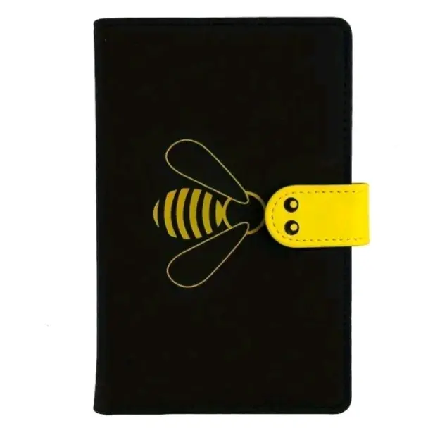 A6 Black Bee Magnetic Buckle Leather Journal Notebook with Gifts lined