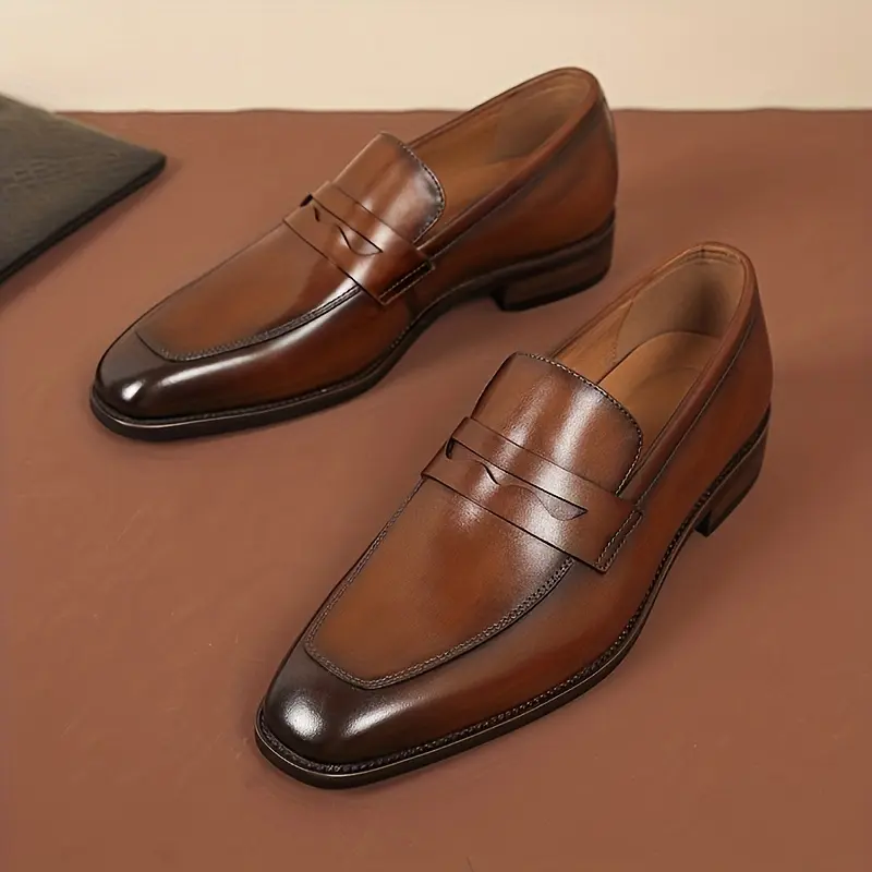 Men's Classic Cow Hide Leather Loafers, All-Seasons Slip On Shoes with a Round Toe and Rubber Sole for Business Casual or Party, Shoe, Footwear