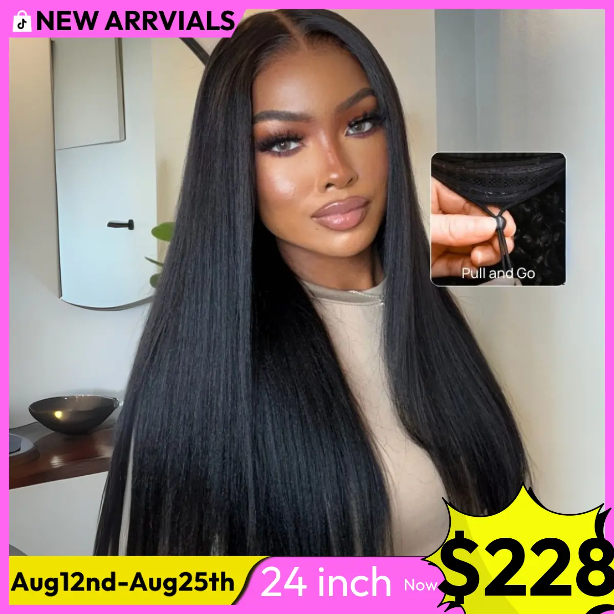 UNice Glueless Yaki Straight Wig Pre-cut 7x5 HD Lace Frontal Human Hair Wigs with Pre-plucked Hairline for Beginners Easy Install Natural Scalp SummerArrvials #SoHoChic #TikTokShopBackToSchool