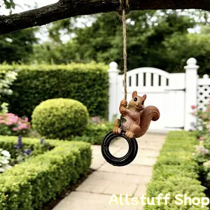 1pc Outdoor Tire Squirrel Statue Ornament Hanging Decor Spring Summer Garden Squirrel Statue Hanging Ornament Small Squirrel Wall Hanging Accessory Suitable for Outdoor Courtyard Tree Decoration Gardening Gift Wedding, for Garden Porch