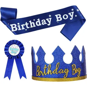Birthday Boy Crown Party Set Birthday Boy Hat King Crown Party Dress-Up Accessory Supplies for BirthdayParty Decoration