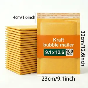 50/100 Pcs 9.1x12.6 Inch Large-Mid Wide-Long Fit Bubble Mailers - Heavy Duty Padded Mailing Envelopes with Self-Sealing Strip, Waterproof for Small Business & Wide-Long Mid-Size Item Shipping