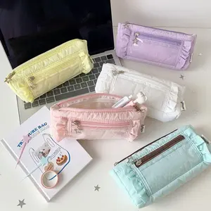 Transparent window Pencil Case Badge Display multi-functional Pen Bag Storage Large Capacity Stationery Storage Pouch