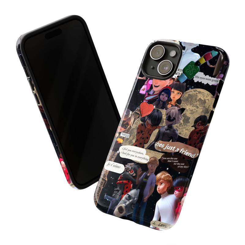 Miraculous Ladybug & Cat Noir Collage Phone Case, Ladybug Cat Noir Poses Parisian Love & Identity Vibes, fashion vibes dreamy emotional expressive collector gift play now, iPhone 17 16 15 14 13 12 Pro Max Plus X, Galaxy S25 S24 S23 S22 Ultra