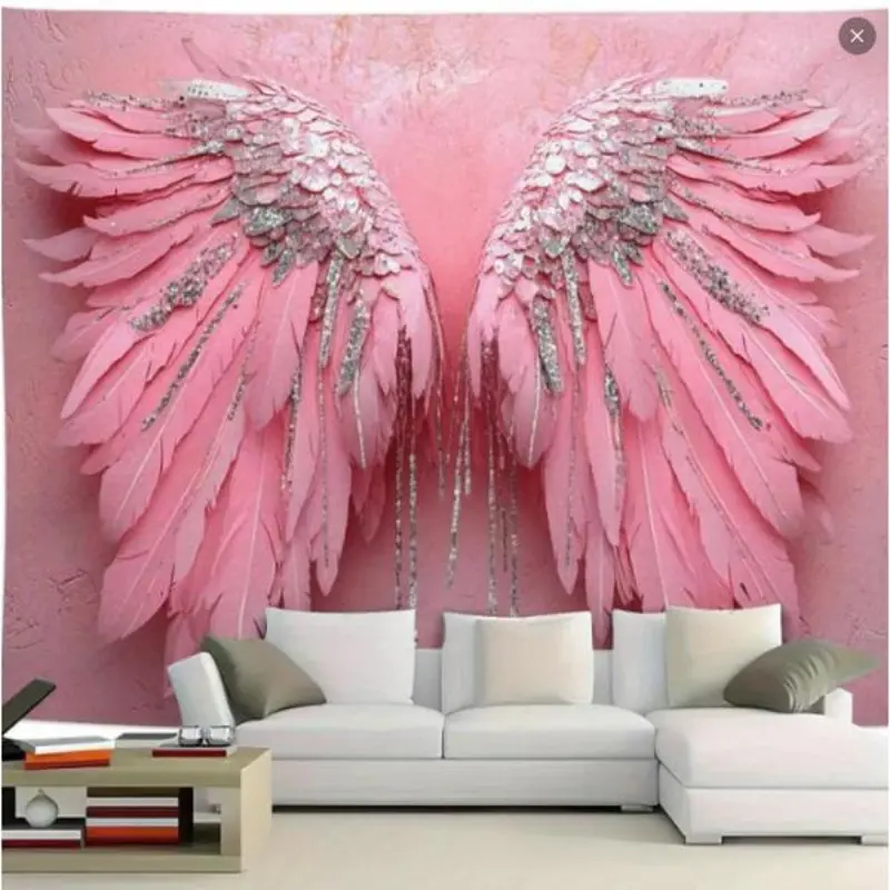 polyester pink angel wing background, - perfect for living room, bedroom, office or party decoration bedroom wall art |     Floral canvas |     pink bedroom accessories angel chill room accessories birthday and holiday gifts, Hanging Tapestry Flowe