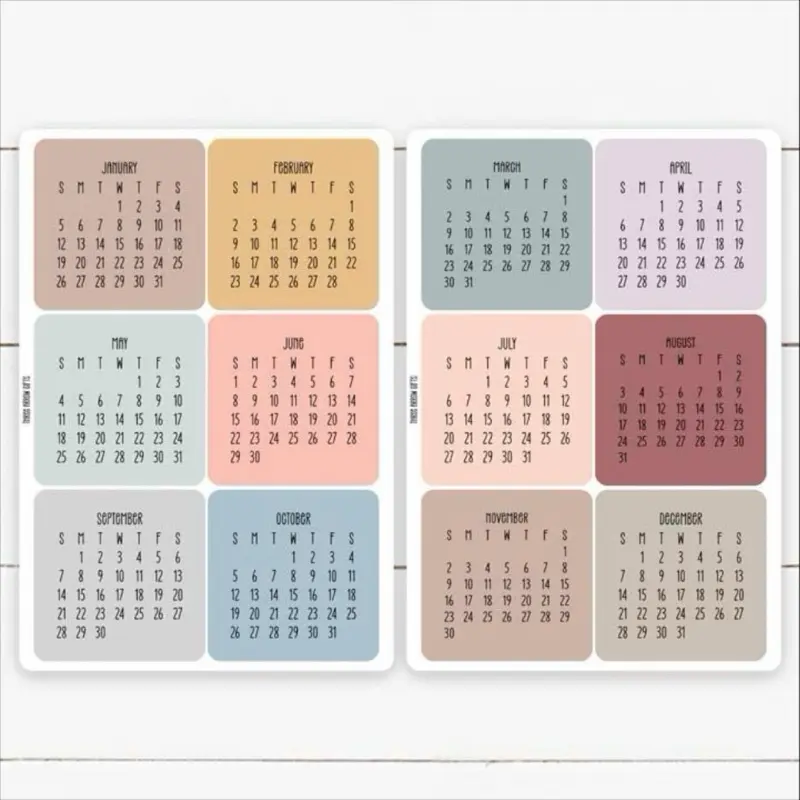 Mini 2026 Monthly Calendar Stickers for Planners