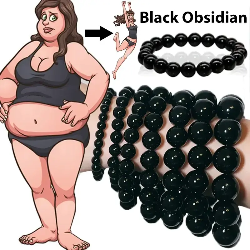 JEWEL-US - Black Obsidian Natural Stone Bracelet Fat Relief Promote Blood Circulation Anti Anxiety Weight Loss Bracelets Women Men Jewelry