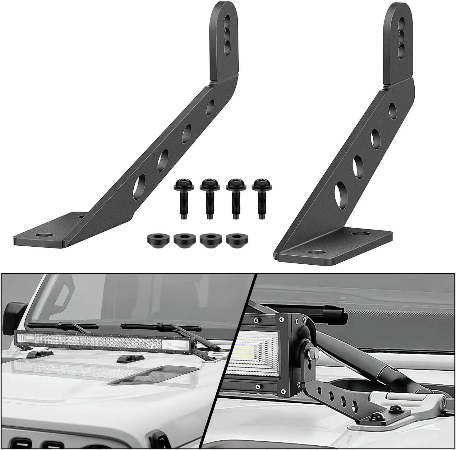 Nilight 2PCS Stainless Steel Hood Mount Straight Light Brackets - Hardware for Car Lighting, 32in Adjustable Height, Corrosion Resistant, Easy Install - Off-Road Fit for 32in LED Light Bar, 2018-2026 Wrangler JL Series JLU Gladiator JT
