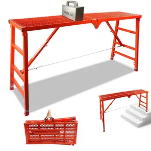 Foldable Scaffolding Platform, 70.8x15.2x36.2-62 Inch Portable Work Platform, 770 Lbs Capacity, Adjustable Height Industrial Step Ladders, Ideal for Painting, Wiring and Home Decor, Red