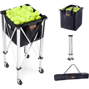 VEVOR Foldable Tennis Ball Hopper, Holds 150-180 Tennis Balls, Lightweight Aluminum Alloy Tennis Ball Basket Cart with Wheels for Tennis Player