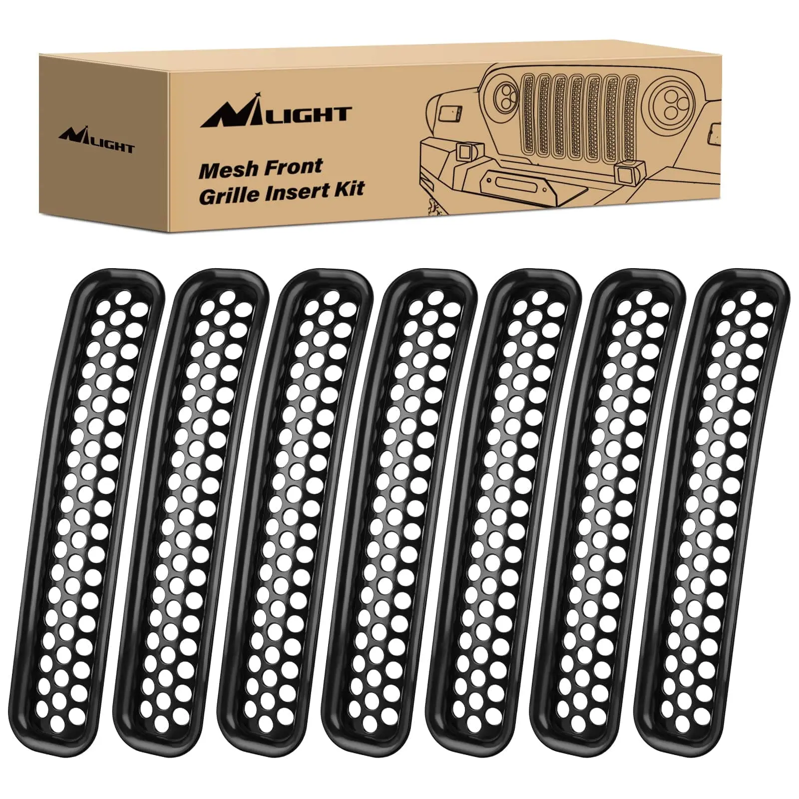 Nilight 7Pcs Automotive Front Grille Trim Inserts Cover Guard - Automotive Tools, Compatible with 1997-2006 Wrangler TJ & Unlimited Auto Replacement Parts