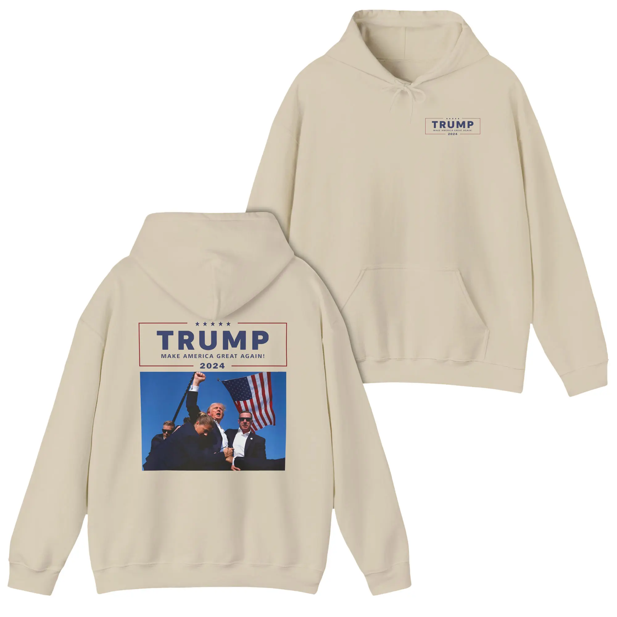 Trump Rally Shooter Unisex Hoodie, 2 Sided American Funny Graphic Print Hoodie 2024 Elections, Trump Shirt, Classic Casual Menswear Womenswear