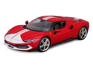 Ferrari 296 GTB Assetto Fiorano – Red w/ White Stripes Diecast 1:18 Scale Model - Bburago 16017RD