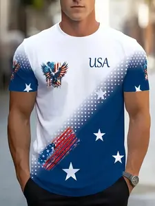 Men's Novelty Usa Star Graphic T-Shirt, Casual Comfort, Crew Neck, Slim-Fitting Short Sleeve Top