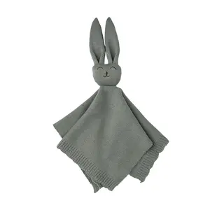 Eucalyptus KNIT BUNNY LOVEY Mini Cotton Blanket Newborn Baby 100% Cotton Soft & Secure Heirloom Cuddle Toy