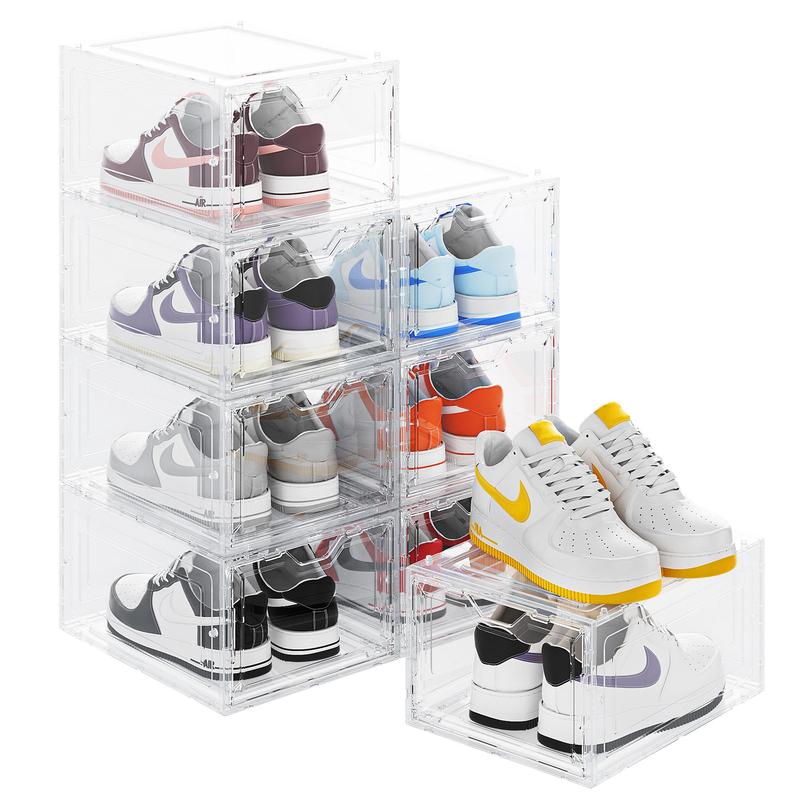 DELAMU Clear Magnetic Shoe Storage Box - Stackable Dustproof Organizer for Dorm/Apartment/Bedroom| Space Saving| Sneaker Display Case| Gifts Boyfriend