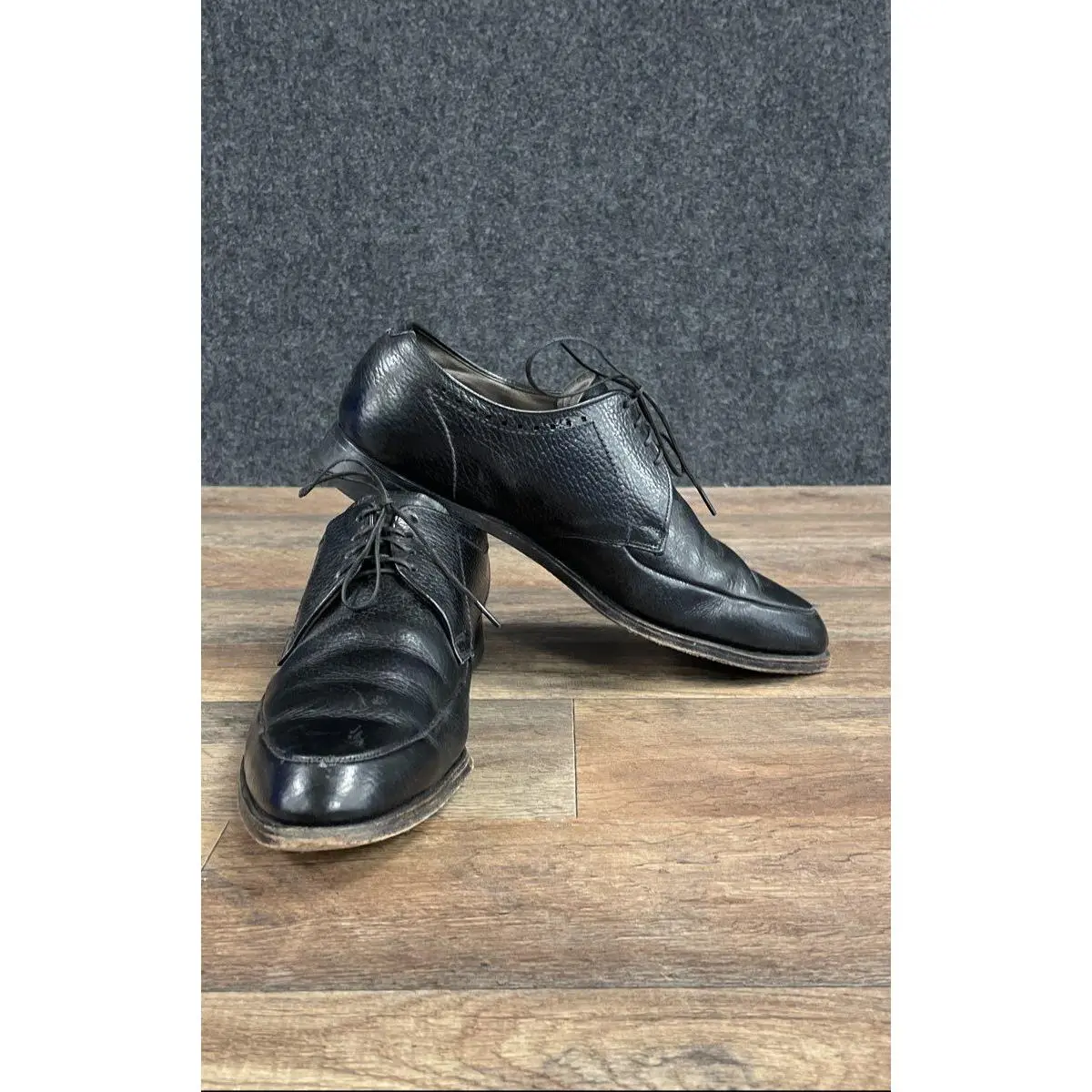 Vintage 1960s Roblee Black Pebble Grain Split Toe Derby Dress Shoes Size 8 D