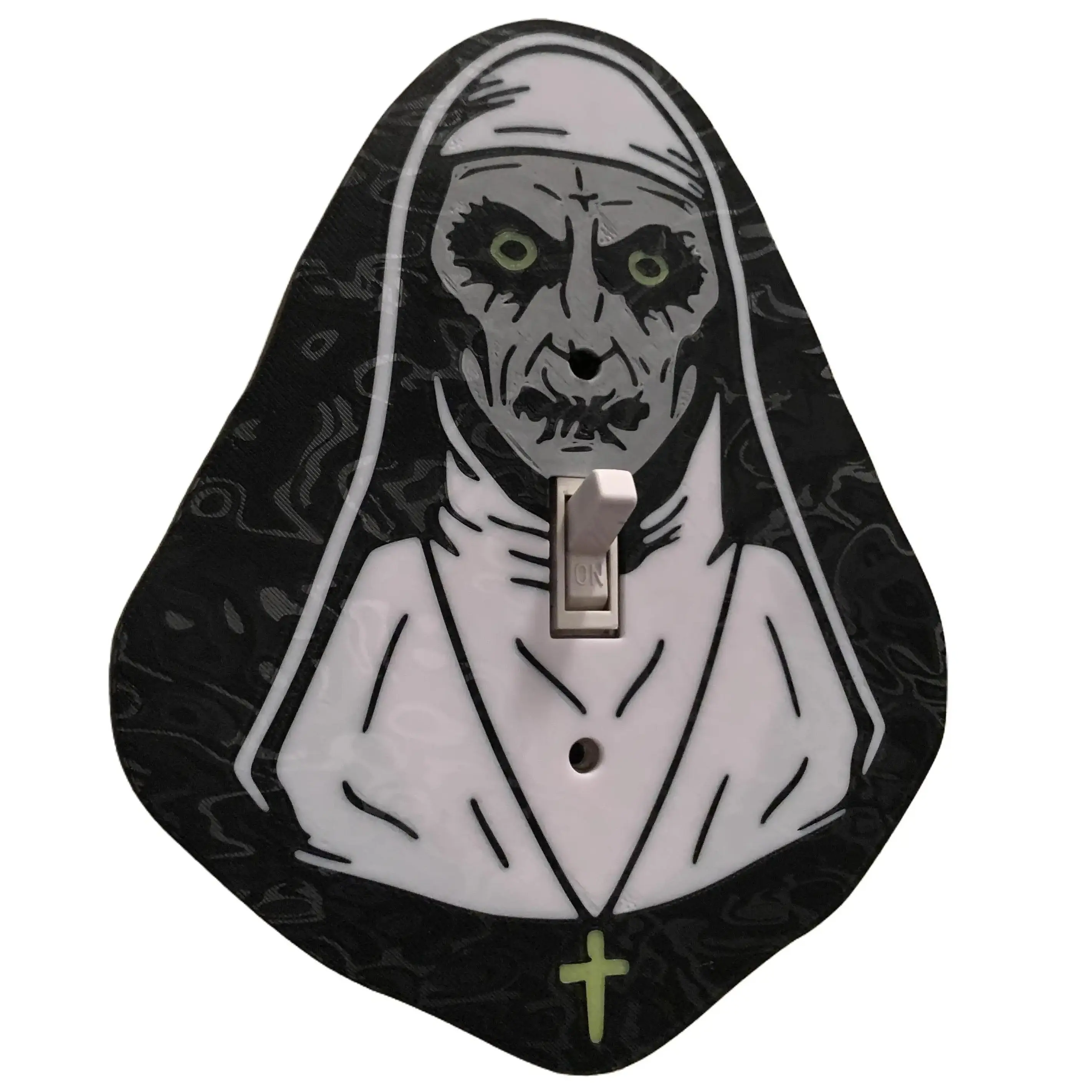 Evil Nun Mystic Holographic Wall Plate Cover - Spooky Halloween Home Decor with Glowing Eyes, Cross Wall Arts, Hologram Accents, Hologram Wall Arts