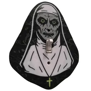 Evil Nun Mystic Holographic Wall Plate Cover - Spooky Halloween Decor with Glowing Eyes & Cross
