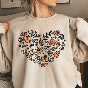 Pumpkin Heart Fall Sweatshirt, Autumn Leaf Crewneck for Women, Cozy Thanksgiving Sweater, Cute Pumpkin Patch Shirt, Fall Season Outfit